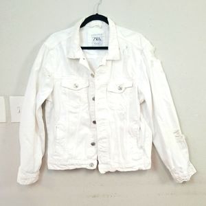 Zara Man White Denim Jacket Sz L